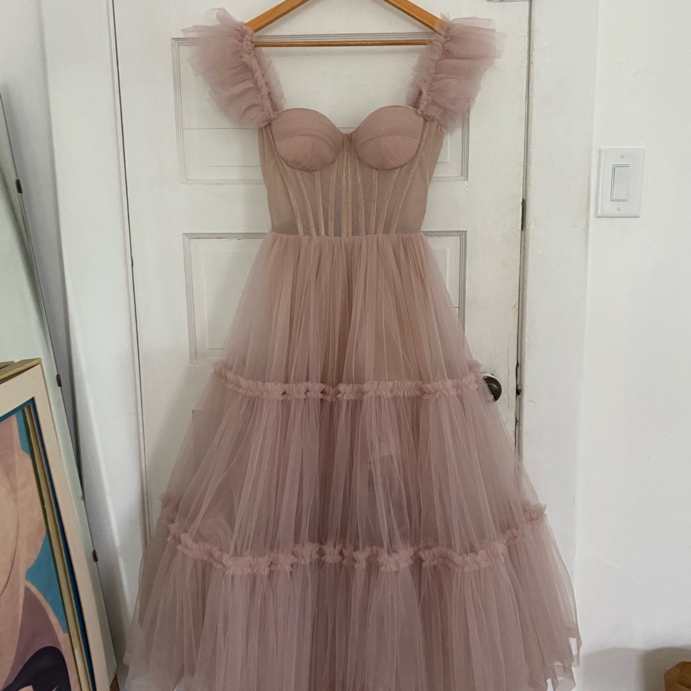 NWT Milla #itsmilla misty rose ruffled tulle midi dress.